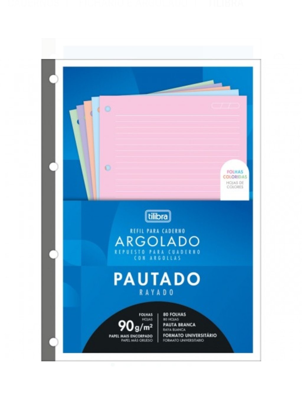 Refil de folhas coloridas p/ caderno argolado 