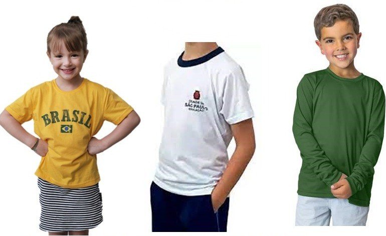 CAMISETA TRADICIONAL INFANTIL COM MANGA CURTA E LONGA UNISSEX