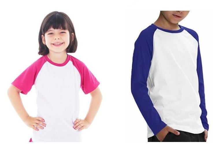 CAMISETA MANGA RAGLAN COM CURTA E LONGA INFANTIL UNISSEX
