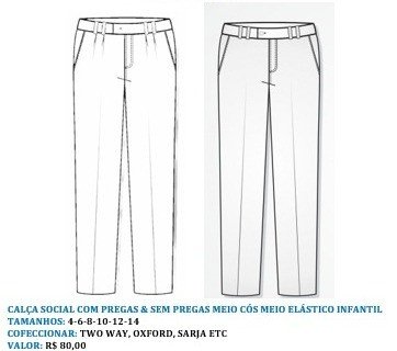 MOLDE CALÇA SOCIAL INFANTIL COM PREGAS E SEM PREGAS MEIO CÓS MEIO ELÁSTICO