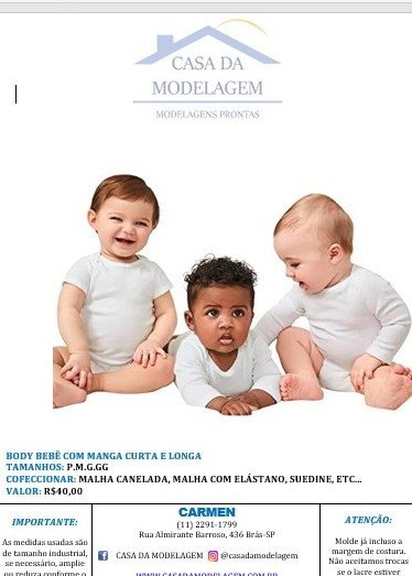 BODY BEBÊ MANGA LONGA E CURTA