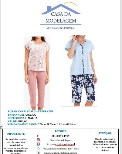 PIJAMA CAPRI FEMININO COM DUAS FRENTES 