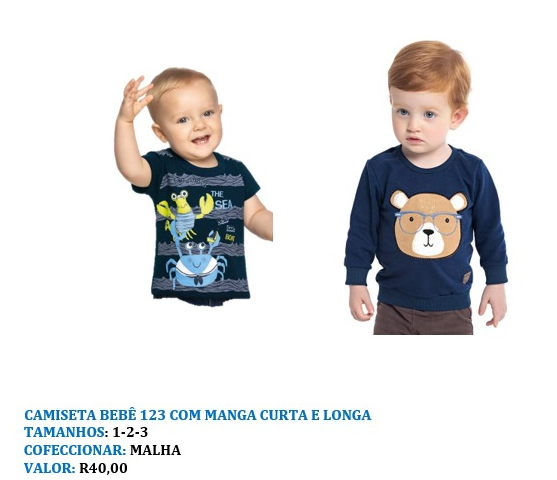 CAMISETA BEBE MANGA CURTA E LONGA *1-2-3*  