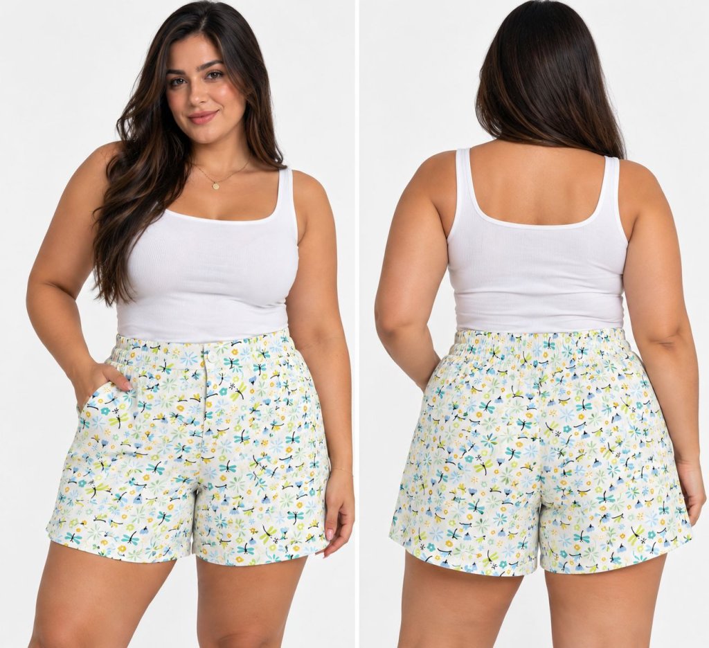 MODELAGEM SHORTS MEIO CÓS MEIO ELÁSTICO PLUS SIZE 