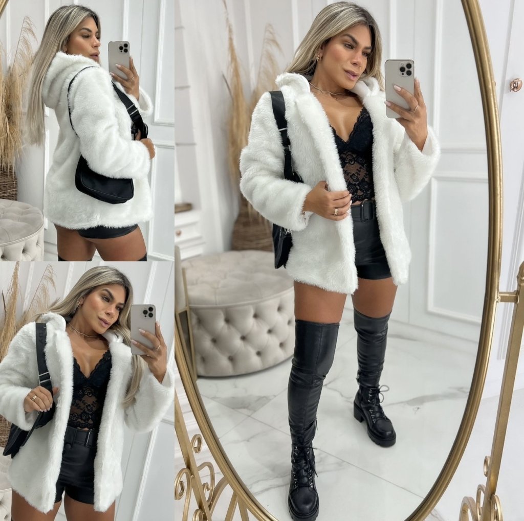 CASACO PELO CREME, PRETO E MARROM
