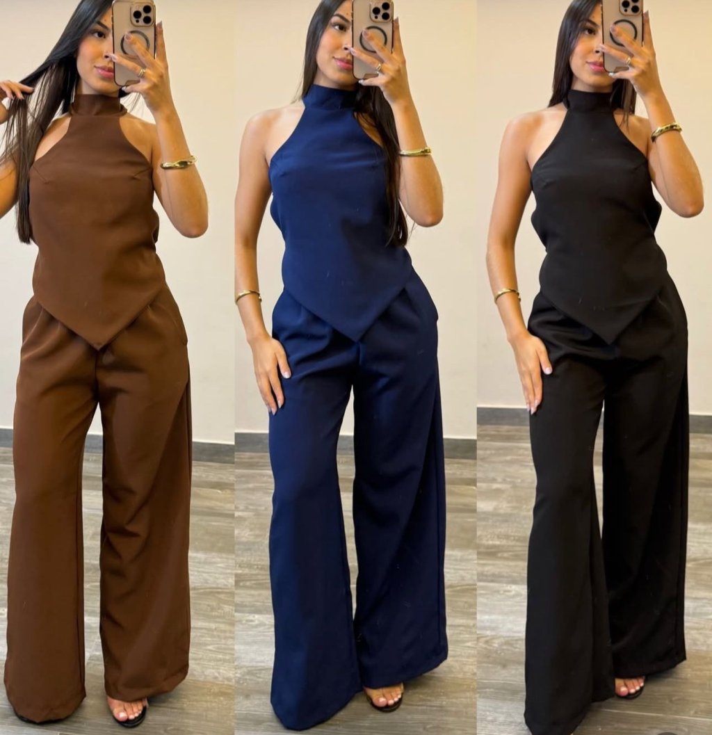 CONJUNTO MARROM E AZUL MARINHO