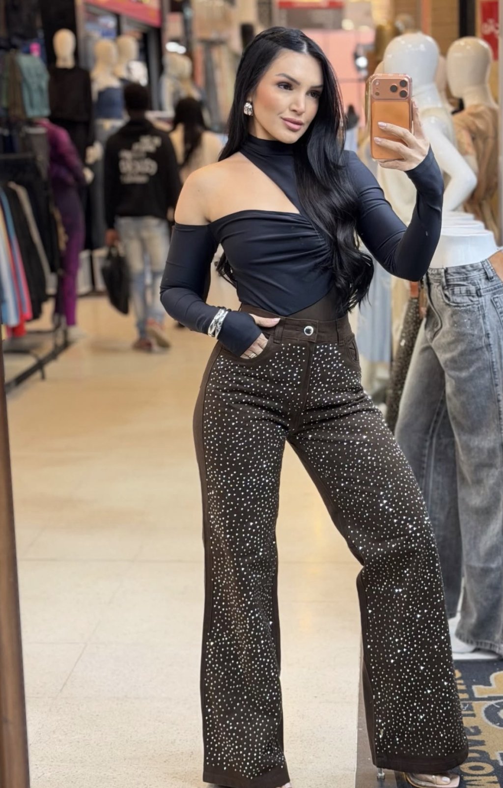 CALÇA MARROM BRILHO