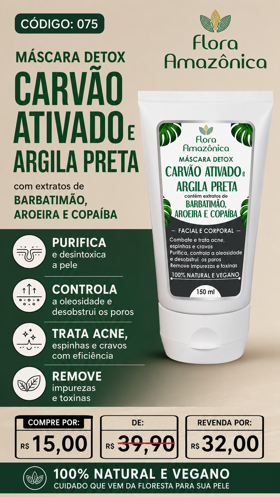 CÓD. 075- Máscara carvão ativado e argila PRETA (VENDA:R$32)