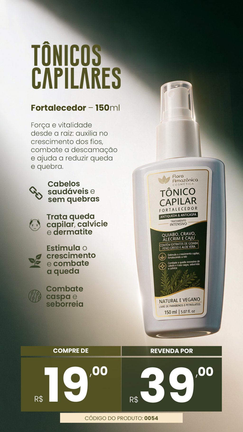 Cód. 0054;- tônico capilar cravo (VENDA; R$ 39)
