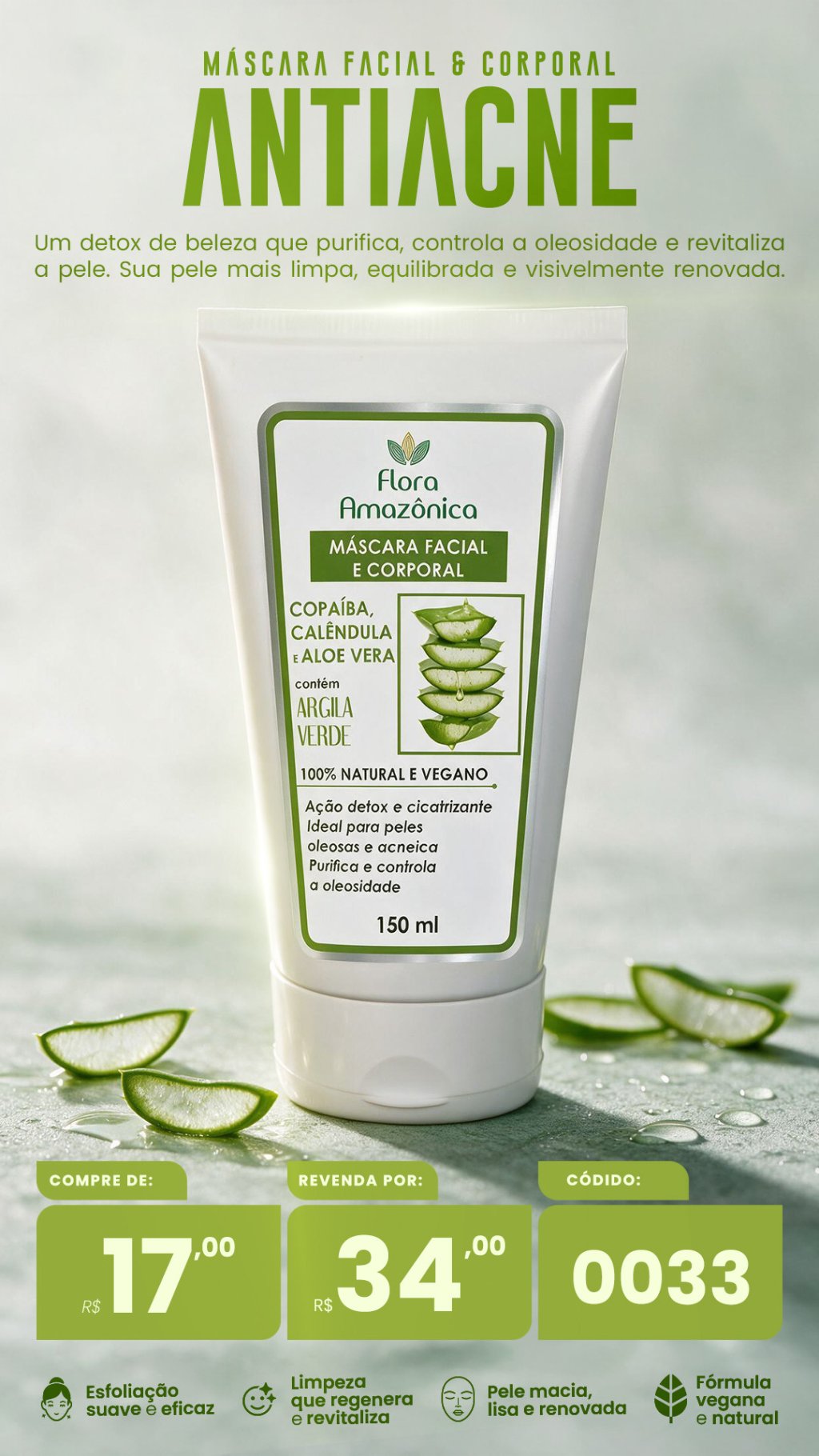 CÓD. 0033- Máscara facial e corporal argila VERDE (VENDA:R$34)