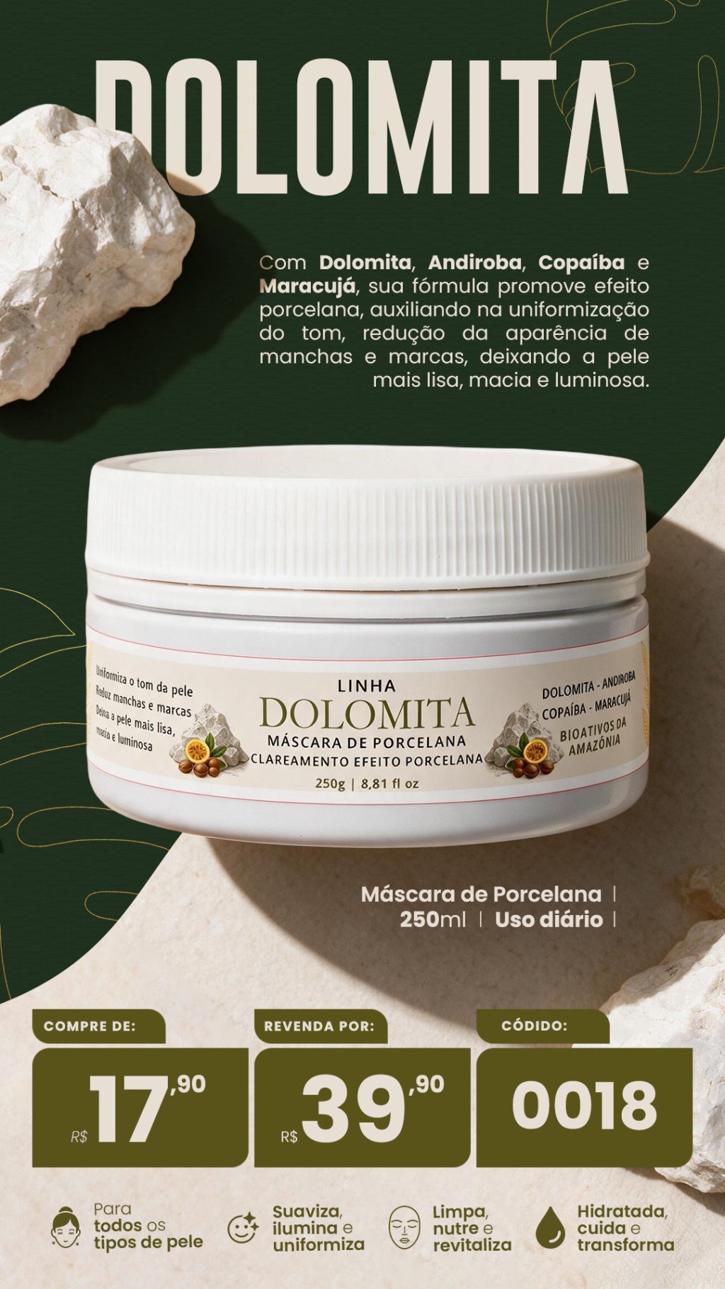 CÓD. 0018- Máscara clareadora Dolomita (VENDA:R$39,90)