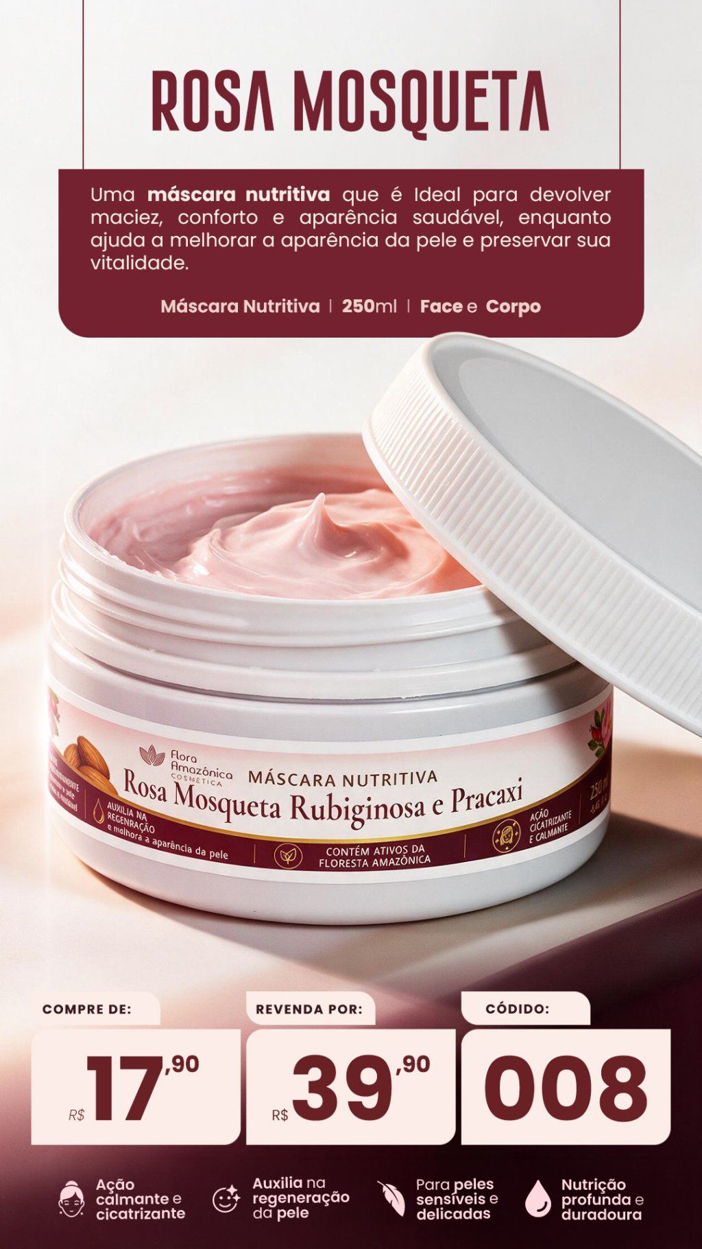 CÓD. 008- Máscara facial rosa mosqueta (VENDA:R$39,90)