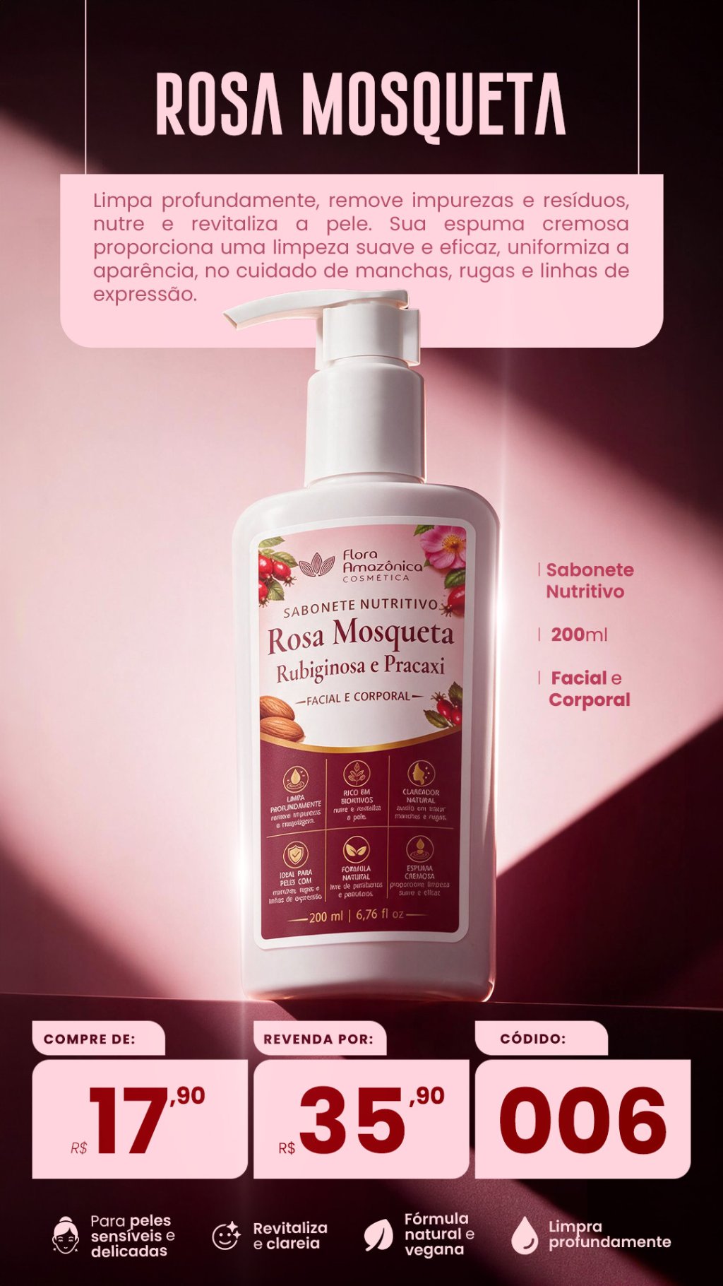 CÓD.006- Sabonete facial rosa mosqueta (VENDA:R$35,90)