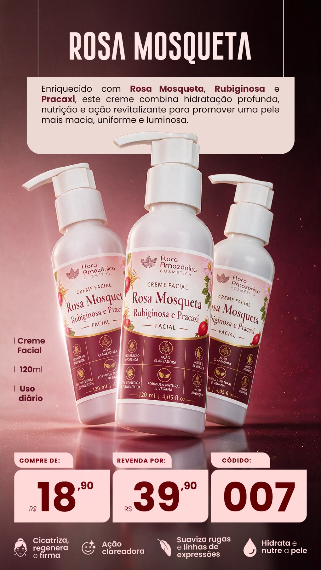 CÓD. 007- Creme facial rosa mosqueta e pracaxi (VENDA R$39,90)