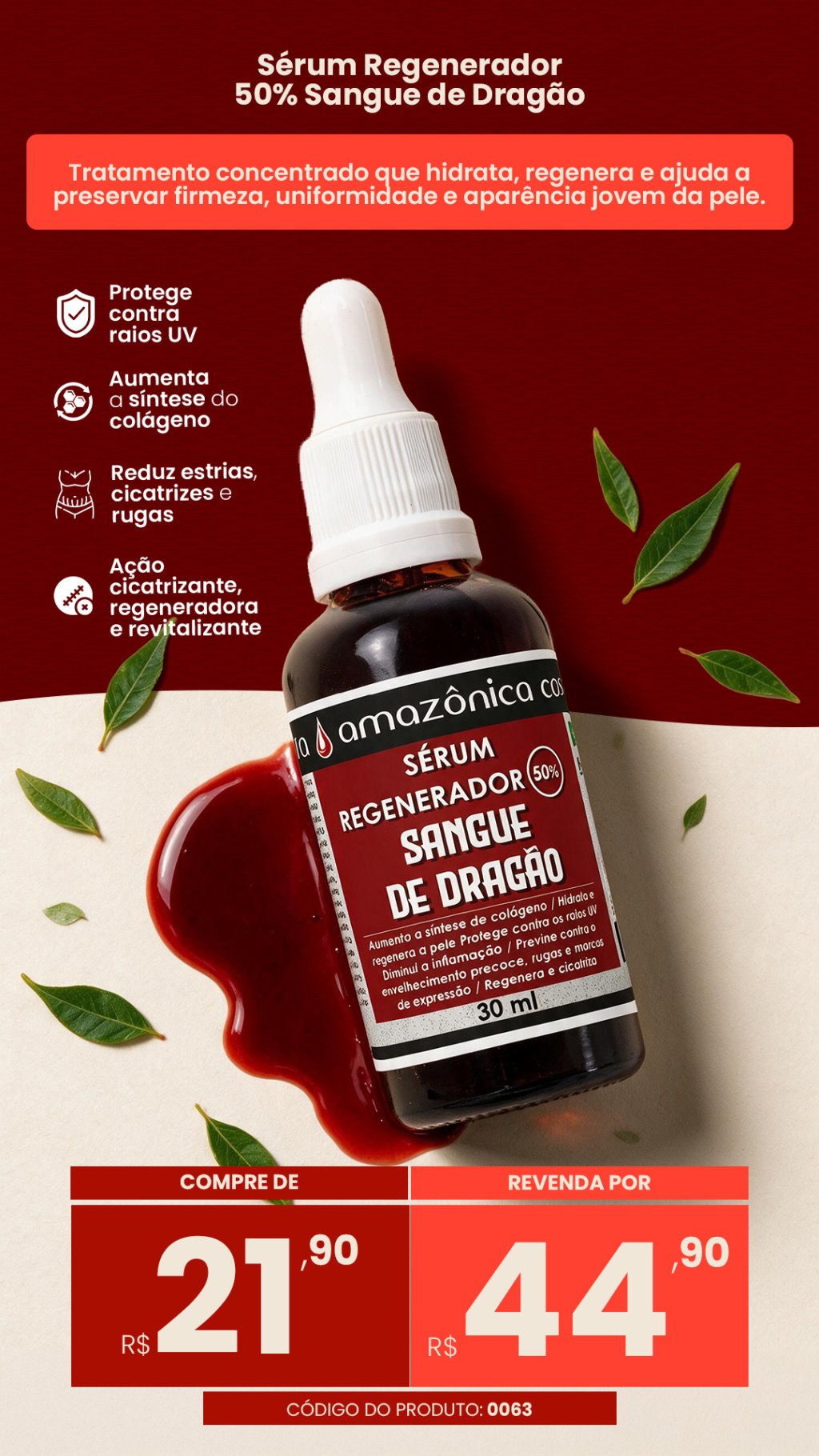 CÓD. 0063-SÉRUM REGENERADOR 50% SEIVA SANGUE DE DRAGÃO (VENDA:R$44,90)