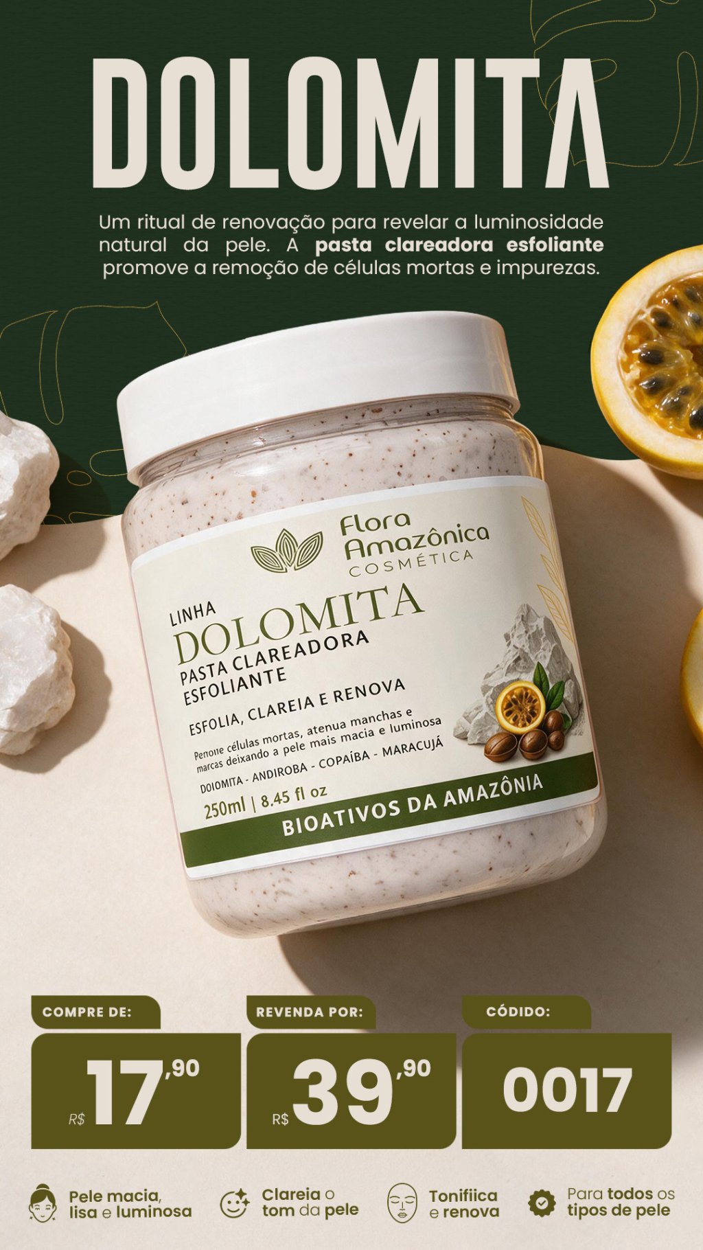 CÓD. 0017- Pasta Clareadora Dolomita (VENDA:R$39,90)