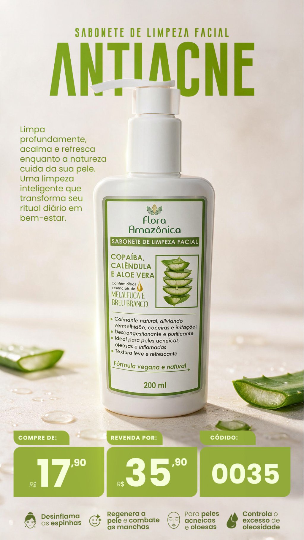 Cod.0035- Sabonete FACIAL COPAÍBA, CALÊNDULA E BABOSA  (VENDA:R$35,90)