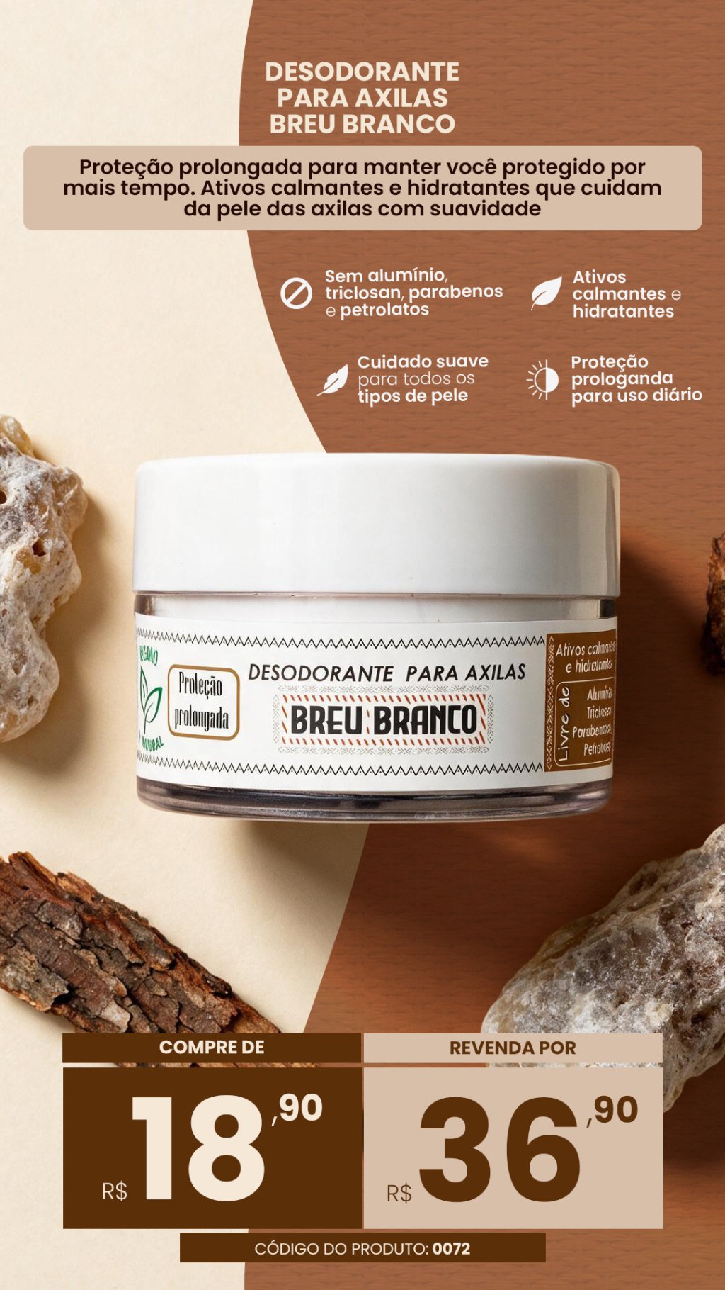 cód. 0072- Desodorante axilas Breu Branco- creme (VENDA:R$36,90)