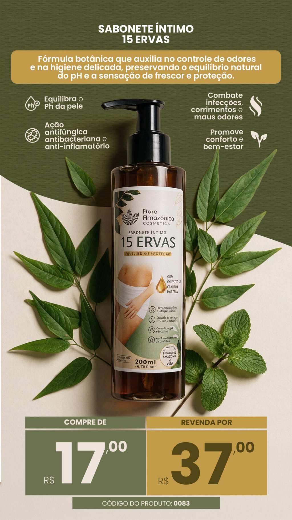 CÓD.083- Sabonete íntimo  15 ERVAS (VENDA:R$37)