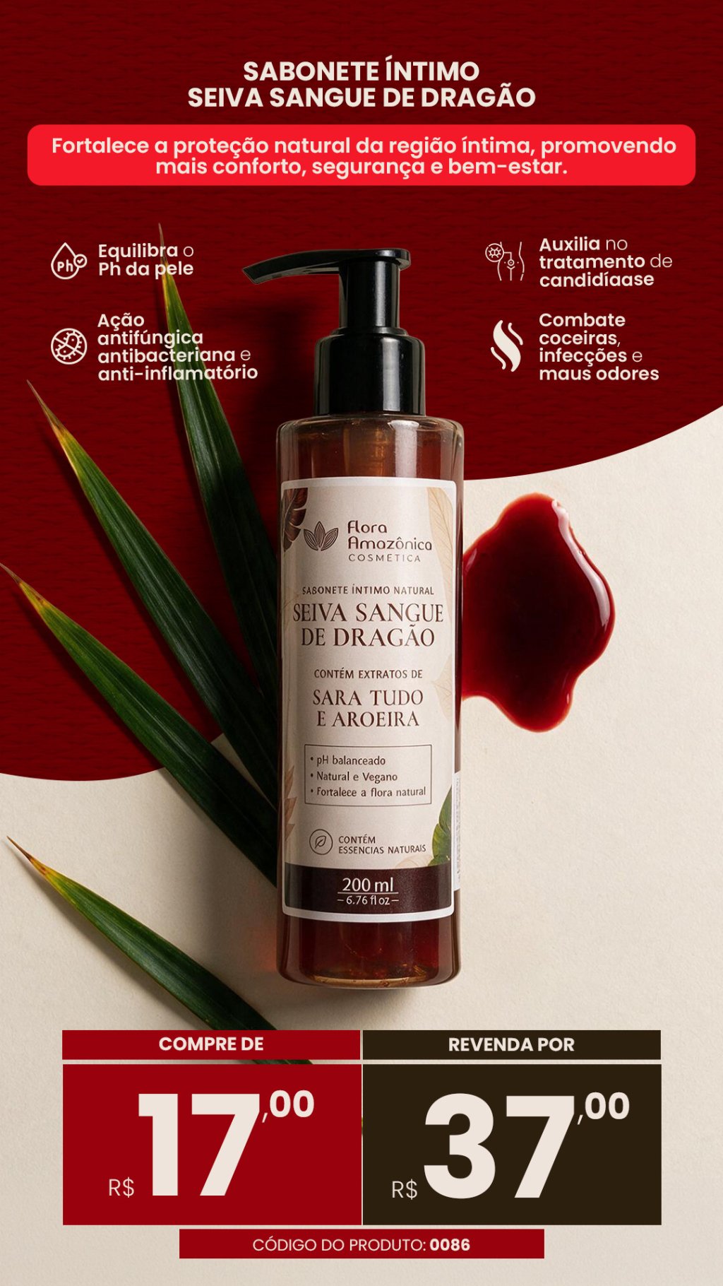 CÓD. 0086-SABONETE ÍNTIMO SANGUE DE DRAGÃO (VENDA:R$37)