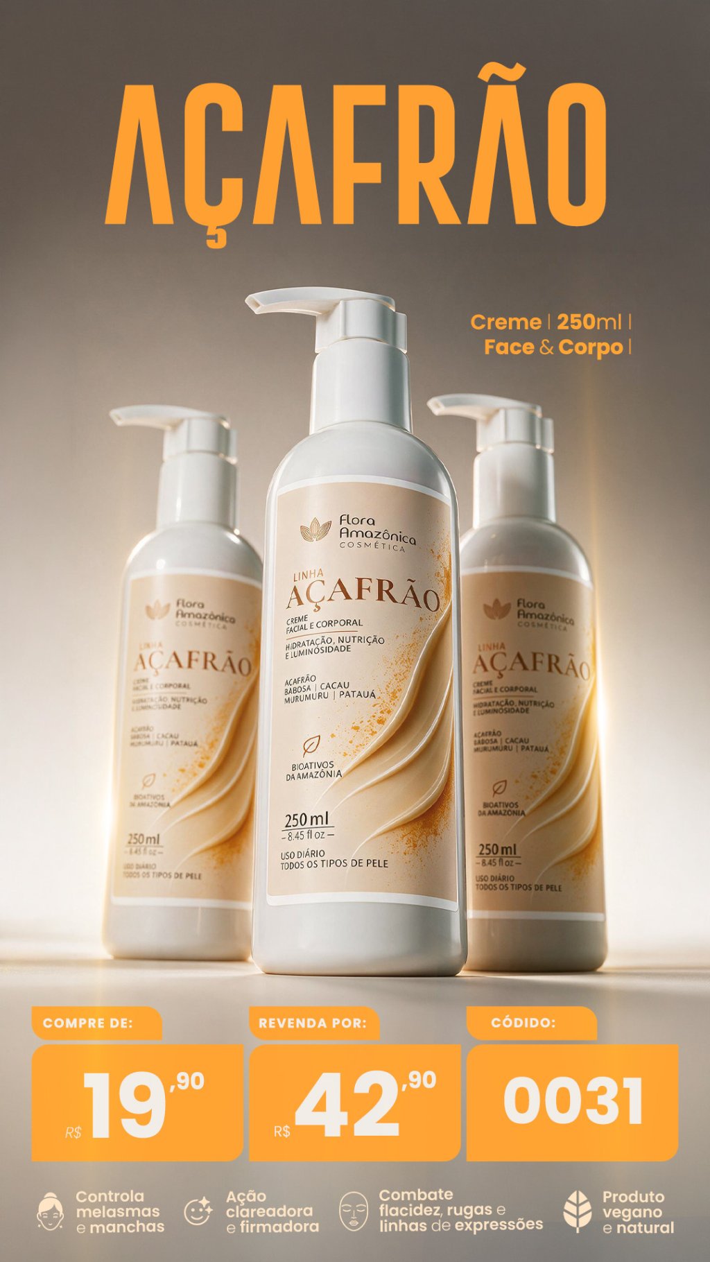 CÓD. 0031-Creme rejuvenescedor e firmador açafrão (VENDA:R$42,90)