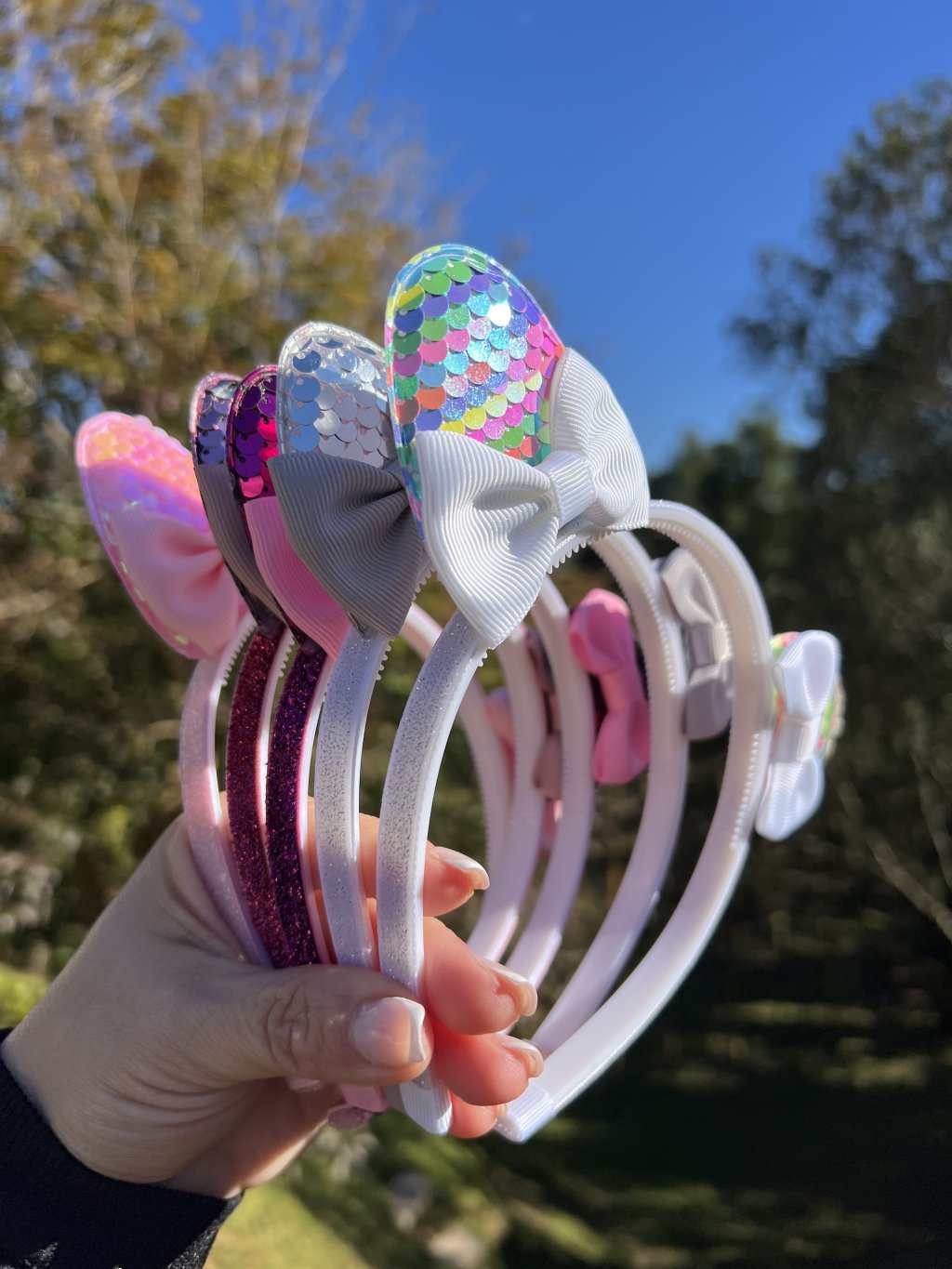 Tiara Glitter Gatinho Paetê com Lacinho (unidade)