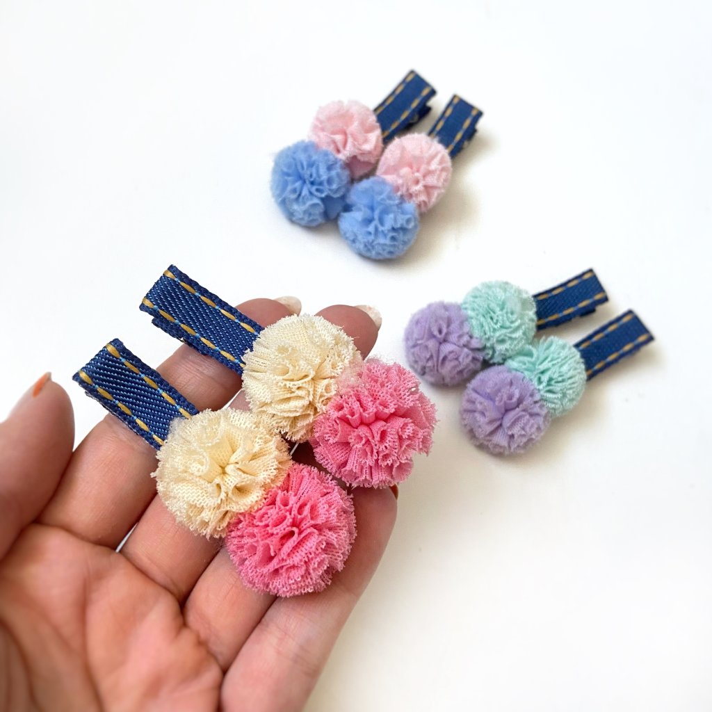 Par Hair Clip Jeans Pompom Tule