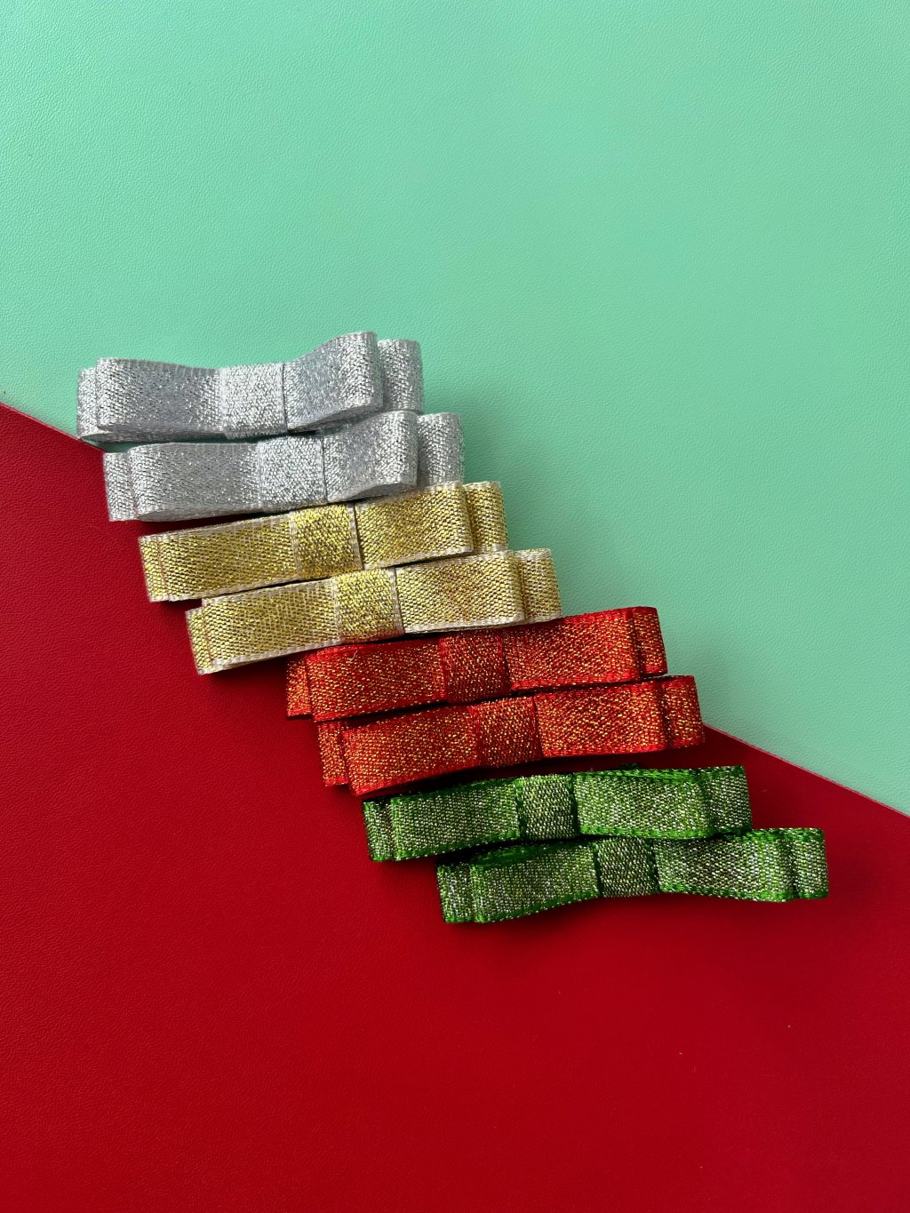 Kit 8 Laços Slim Lurex Bico de Pato - Boas Festas