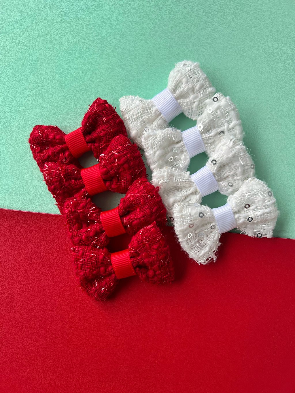 Kit 8 Laços Manu Tweed Pequeno no Bico de Pato - Boas Festas