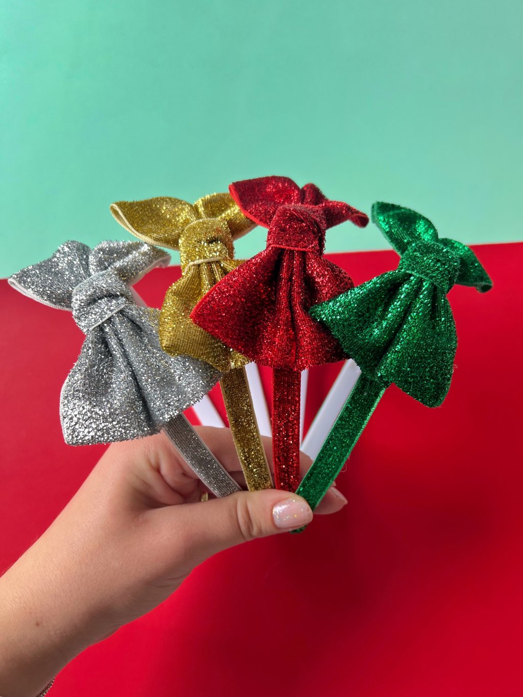 Kit 4 Tiaras Laço Sofia Glitter - Boas Festas