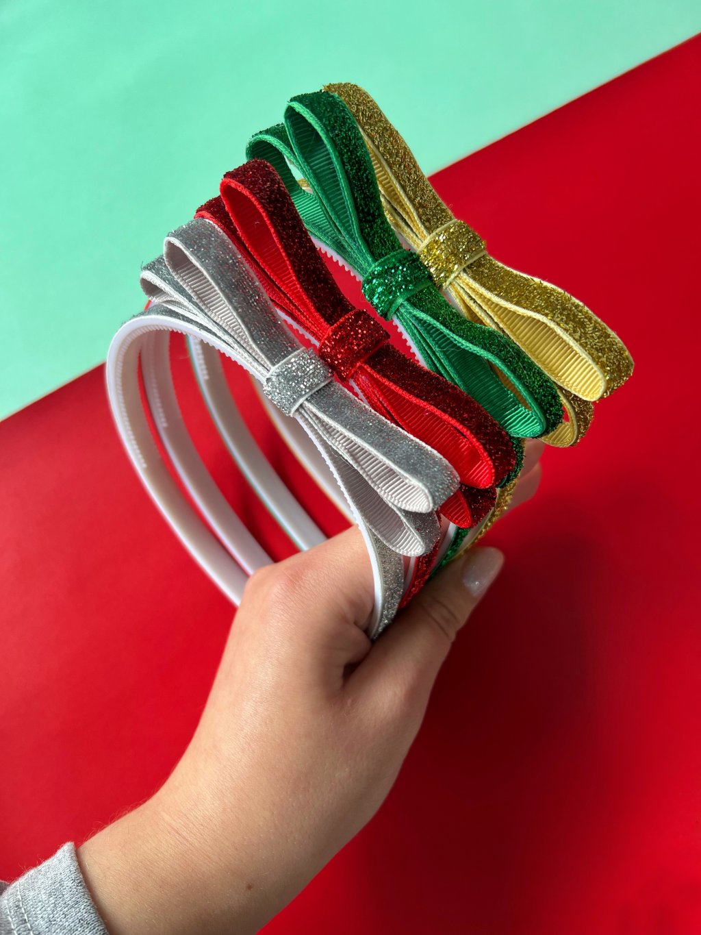 Kit 4 Tiaras Júlia Laço Glitter - Boas Festas