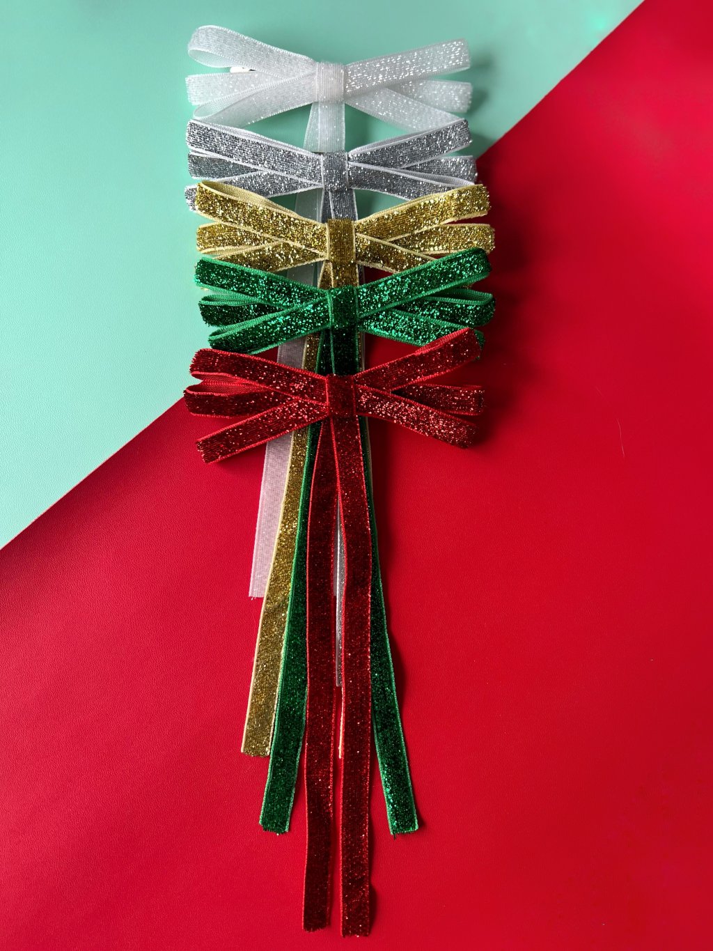 Kit 5 Laços Laís Glitter na Presilha - Boas Festas