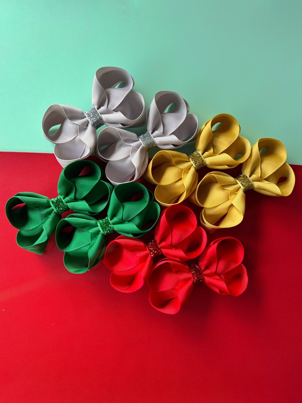 Kit 8 Laços Boutique Duplo Gorgurão no Bico de Pato - Boas Festas