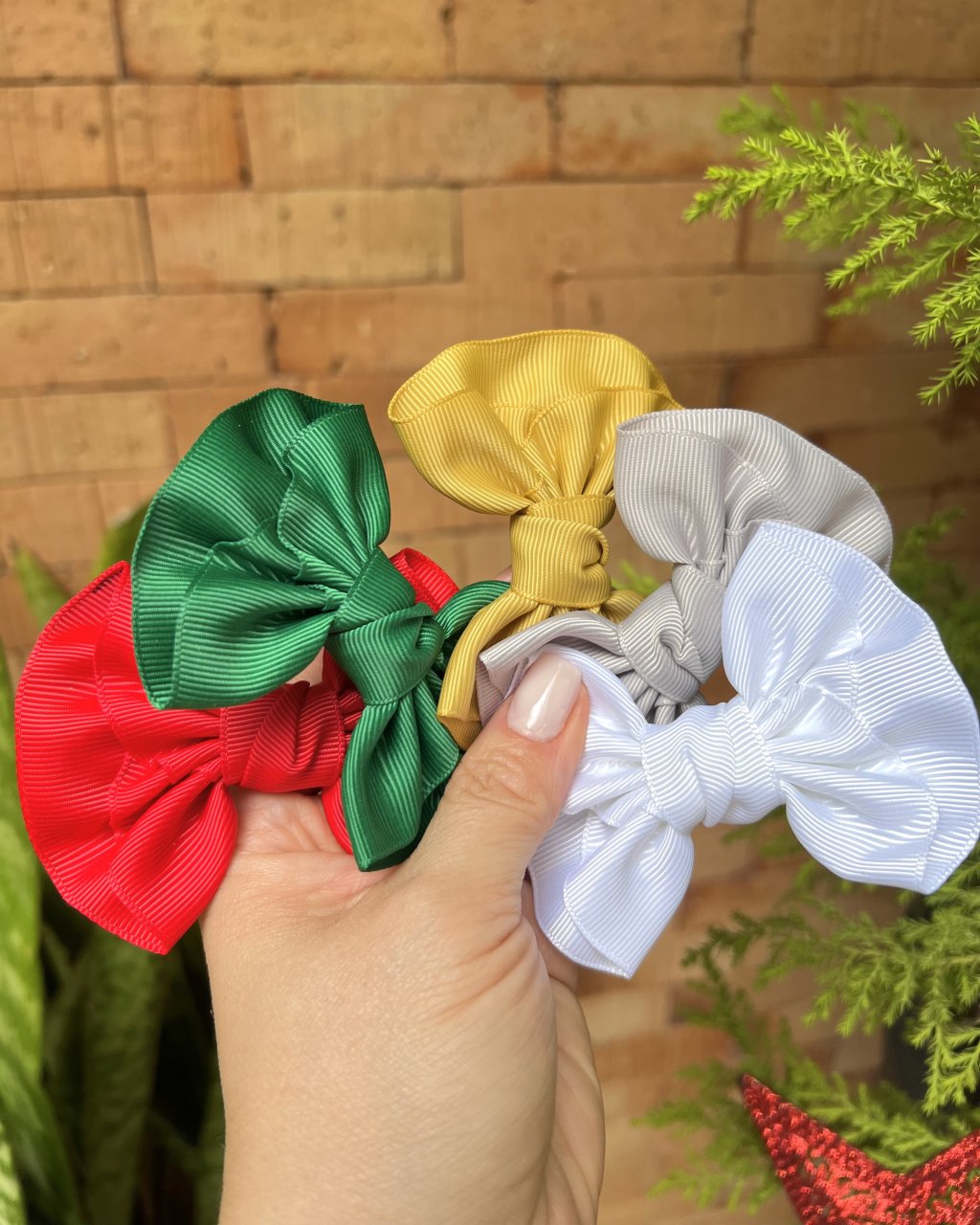 Kit 5 Laços Gorgurão Franzido Médio no Bico de Pato - Boas Festas