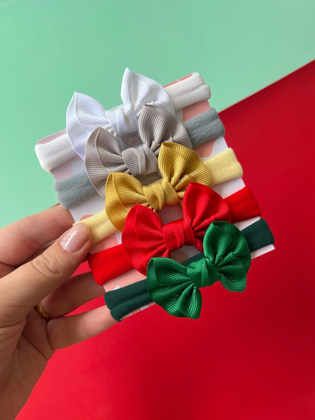 Kit 5 Laços Baby Franzido Mini Gorgurão - Boas Festas