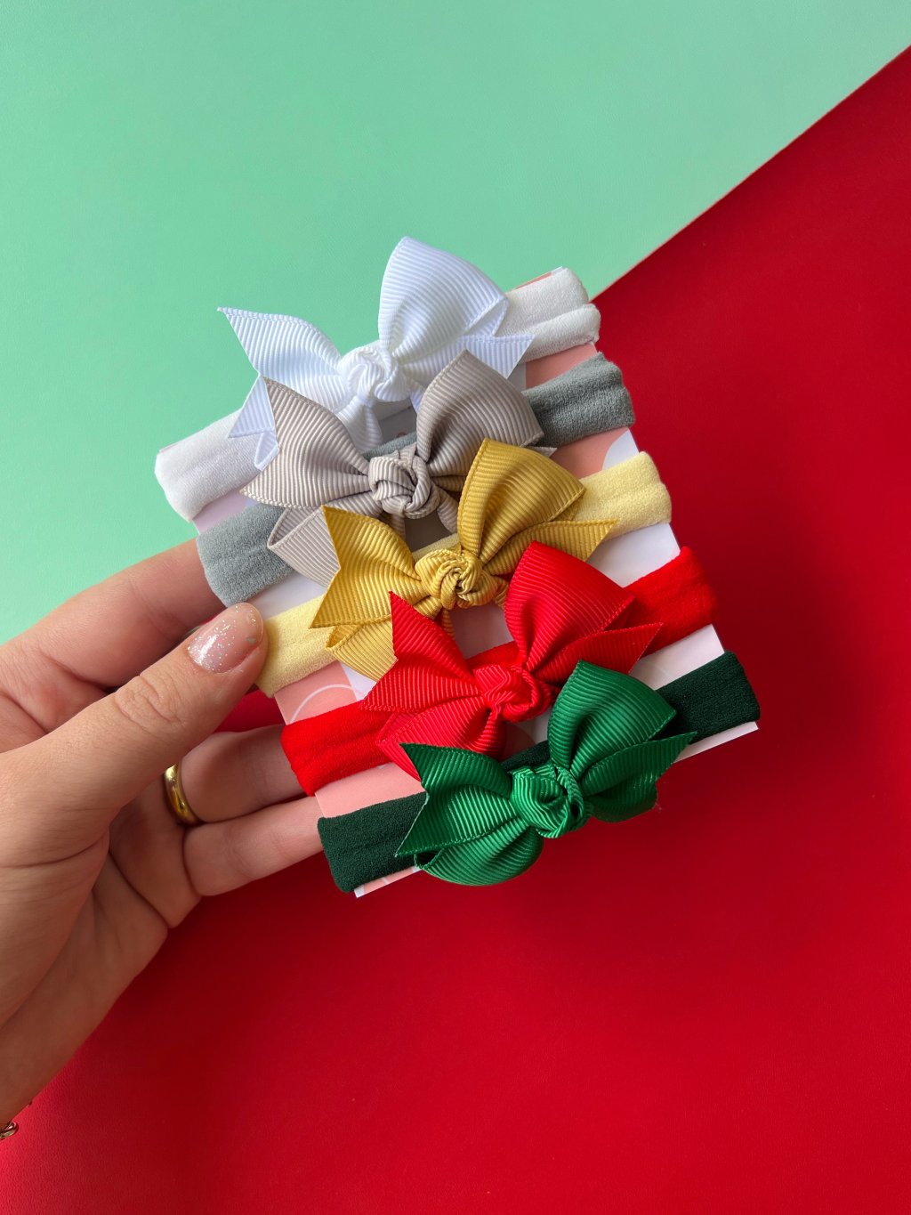 Kit 5 Laços Baby Catavento Mini Gorgurão - Boas Festas