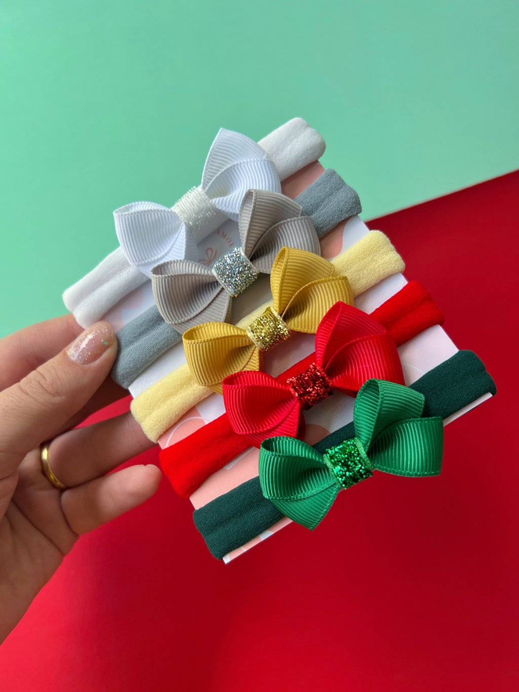 Kit 5 Laços Baby em X Micro Gorgurão Boas Festas