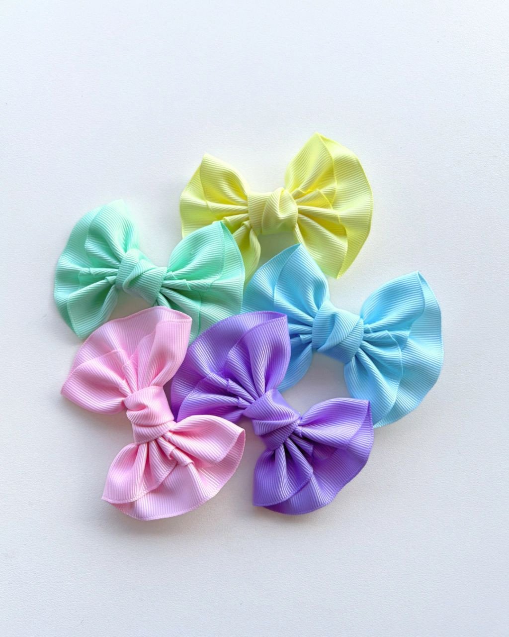 Kit 5 Laços Franzido Médio no Bico de Pato Candy Colors