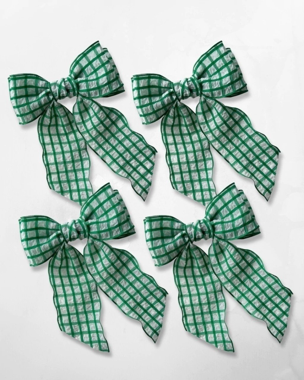 Kit 4 Laços Xadrez Verde e Branco na Presilha