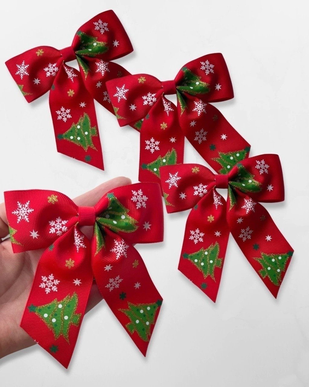 Kit 4 Laços Bruna Estampa Natal na Presilha - EDIÇÃO LIMITADA 
