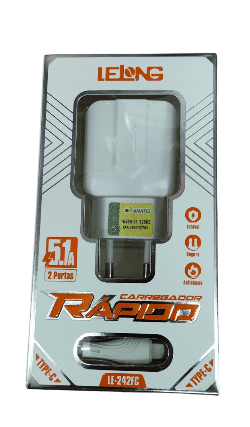 CARREGADOR LELONG TIPO C 5.1A TURBO LE-242FC