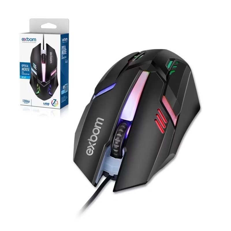 MOUSE COM FIO USB COM ILUMINAÇÃO RGB MS-62 EXBOM
