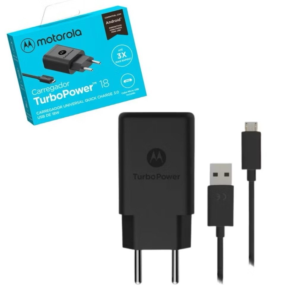 CARREGADOR TURBO POWER TIPO C 18W COM CABO MICRO USB INCLUIDO