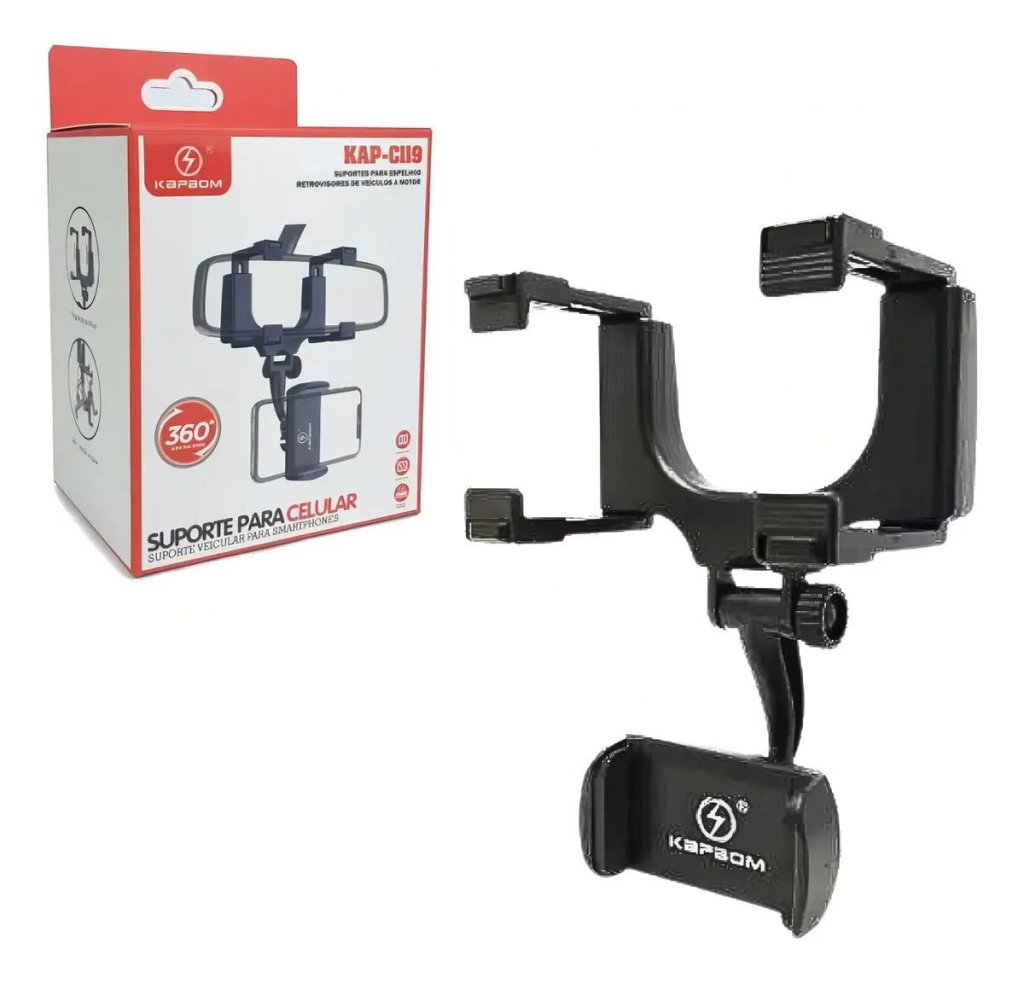 SUPORTE VEICULAR UNIVERSAL DE CELULAR KAPBOM Kap-c119 Cor Preto