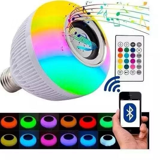 LÂMPADA MUSICAL CAIXA DE SOM BLUETOOTH COM LED RGB E CONTROLE E27