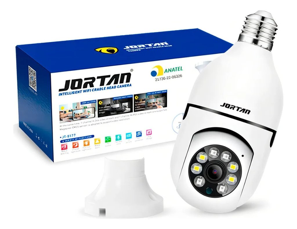 CÂMERA DE SEGURANÇA JORTAN LÂMPADA WIFI RESISTENTE A ÁGUA C/ INFRAVERMELHO