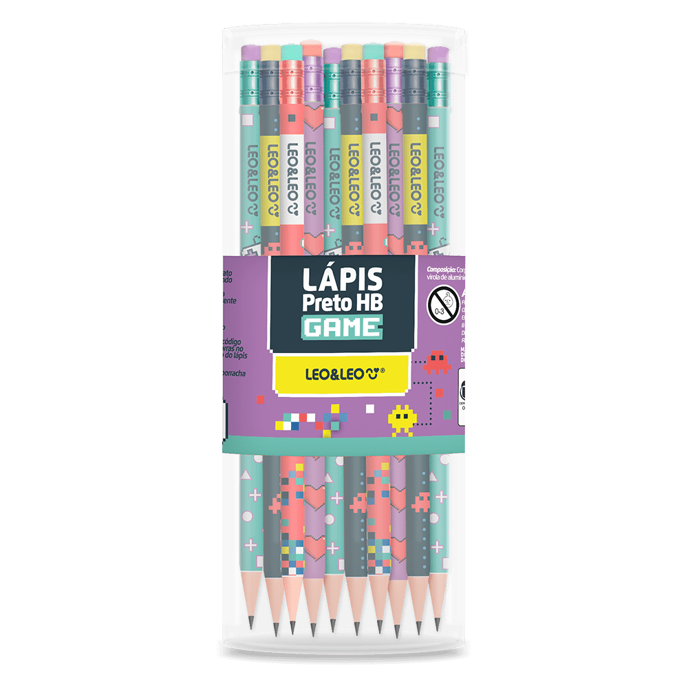 LÁPIS GRAFITE GAMER COM BORRACHA LEO&LEO