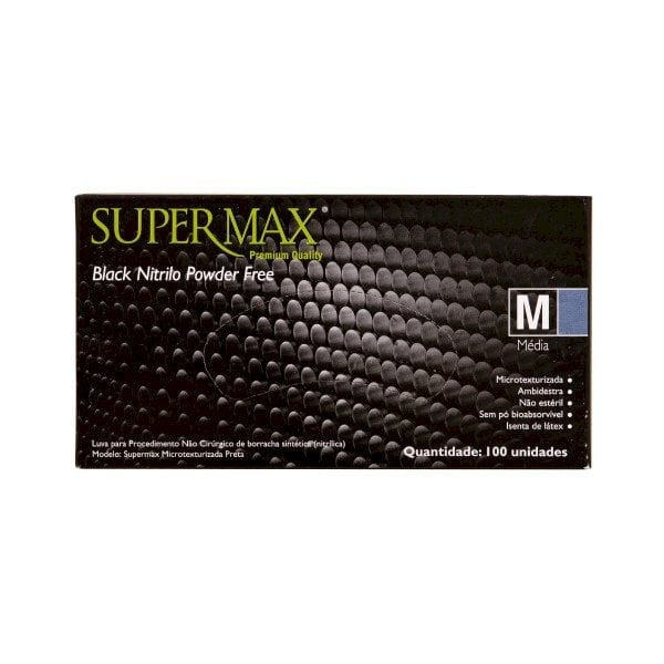 Luva Nitrilica Super Max Black - Cx c/ 100 Un