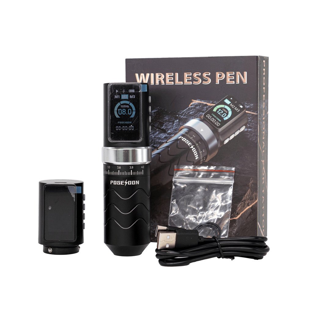 Maquina Profissinal Para Tatuagem Pen Poseidon Sem Fio - Preto