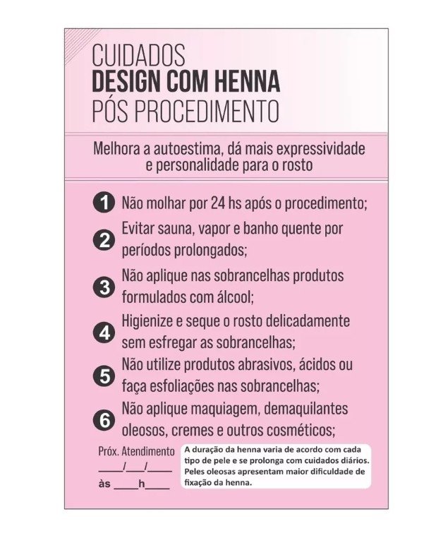 Ficha de cuidados pós Henna 